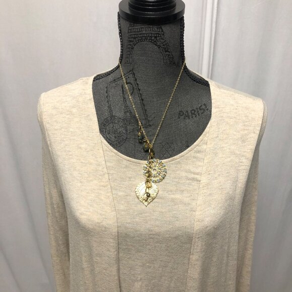 Boston Proper Long Drapey Top with Cardigan Womens Size Medium Beige Lightweight - Picture 2 of 9